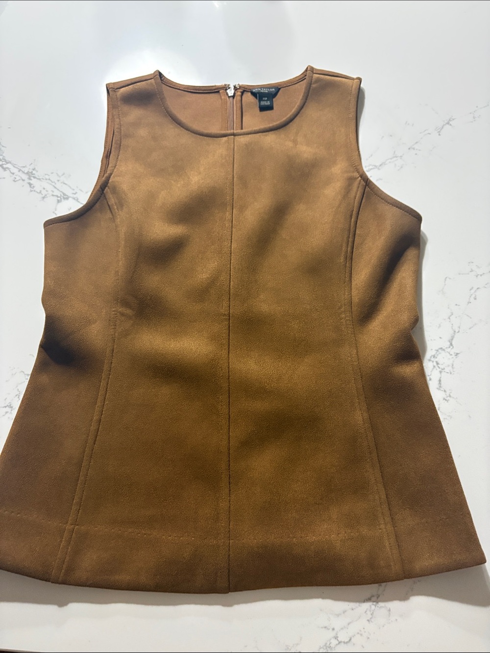 Ann Taylor Sleeveless Suede-Look Mini Dress in Camel Brown